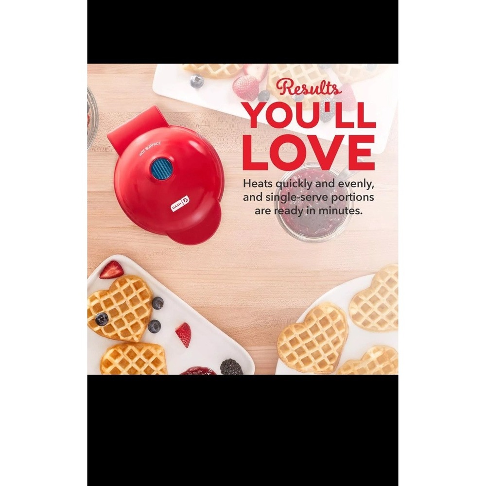 DASH Mini Waffle Maker Machine for‎ Individuals, Paninis, 4 Inch, Red Heart - Picture 11 of 14